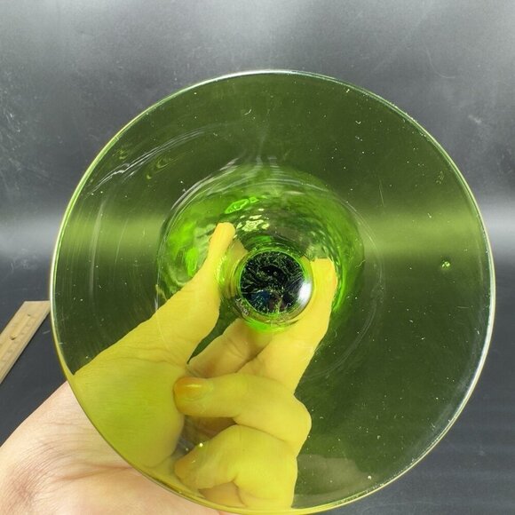 Tall Italian Empoli Glass Vase Footed Compote Hurricane Candle Holder Optic VTG - Picture 10 of 13